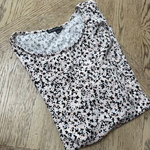 Adrianna Papell Womens Size Large Floral Print Ruched Sleeve Scoop Neck Top